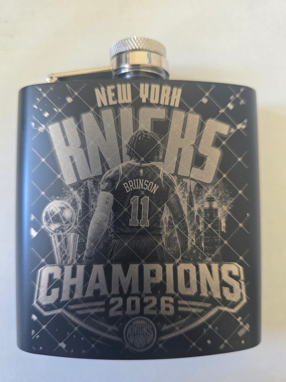Knicks flask championship 2026 engraved handmade personalization available